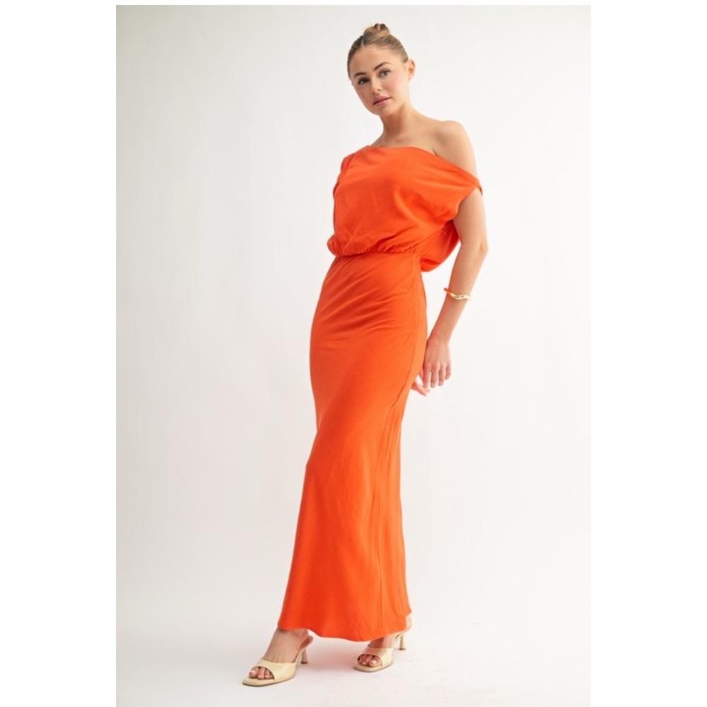 Off-Shoulder Orange Maxi Dress